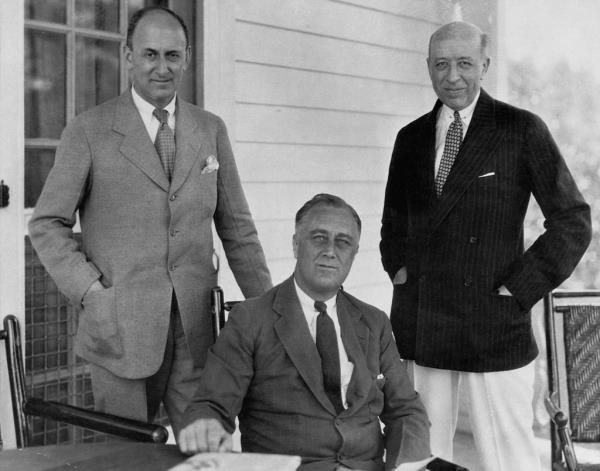 Henry Morgenthau (right), Franklin Delano Roosevelt (center) and William Forbes Morgan.