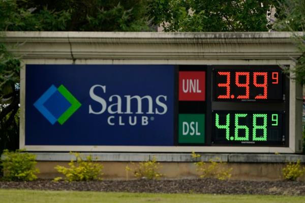 A gallon of regular unleaded gasoline at this Sam's Club gas island hovers just under $4 as most other gas stations have prices climbing well past that amount, Tuesday, May 24, 2022 in Madison, Miss