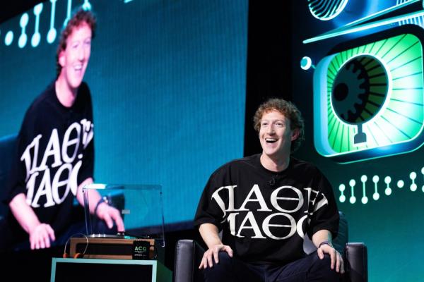 me<em></em>ta CEO Mark Zuckerberg participating in a live recording panel for the technology podcast Acquired at the Chase Center, San Francisco, CA, September 10, 2024