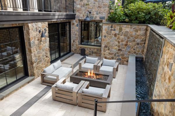 The outdoor lounge space.