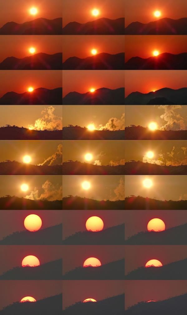 Series of sunrises and sunsets on the September equinox.