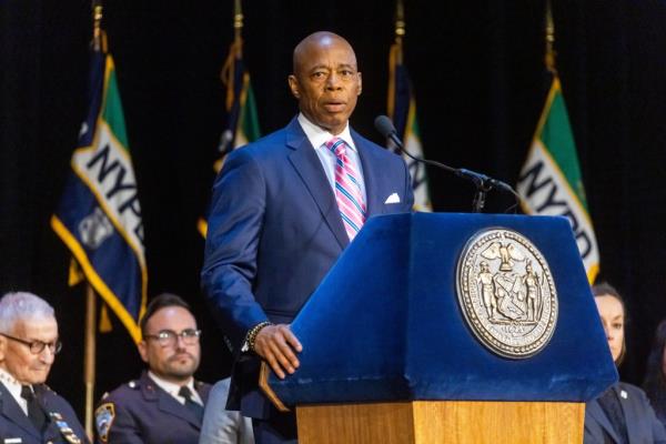 NYC Mayor Eric Adams speaks during the NYPD Recruit Graduation Ceremony at Madison Square Gardenon Monday, July 15, 2024.