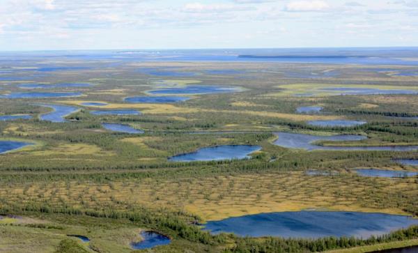 Aerial view of melting permafrost