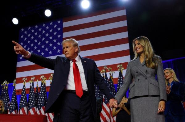 Do<em></em>nald Trump and his wife Melania on Election Night 2024