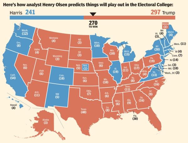 Predicted 2024 Electoral College map by Henry Olsen