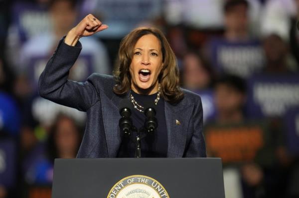 Democratic presidential nominee Vice President Kamala Harris speaks during a campaign rally at Jenison Field House on the campus of Michigan State University, Sunday, Nov. 3, 2024, in East Lansing, Mich. 