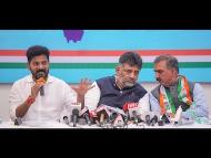 Telangana Chief Minister A Revanth Reddy, his Himachal Pradesh counterpart Sukhvinder Singh Sukhu and Karnataka Deputy CM D K Shivakumar addressed a press co<em></em>nference in Mumbai, the capital of Maharashtra wher<em></em>e assembly elections will be held on November 20. (Photo: PTI)