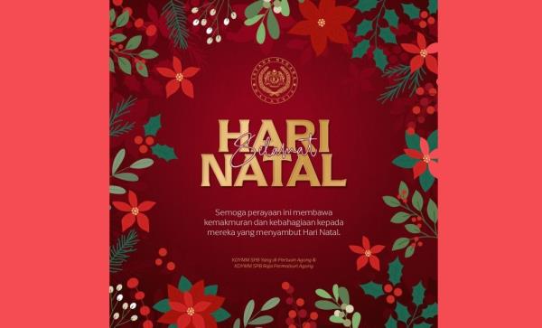 The King and Queen of Malaysia, His Majesty Sultan Ibrahim and Her Majesty Raja Zarith Sofiah, have extended their Christmas greetings to all Malaysians who are celebrating. — Picture via Facebook/Sultan Ibrahim Sultan Iskandar