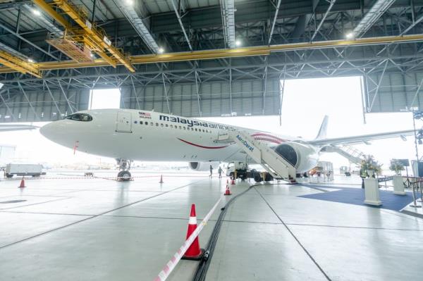 Malaysia Airlines’ A330neo plane showcased in the hangar during its launch at Sepang, Selangor on December 19, 2024. — Picture by Raymond Manuel