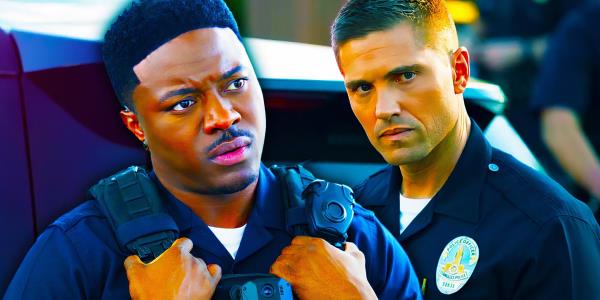 Tru Valentino as Aaron Thorsen and Eric Winter as Tim Bradford in The Rookie.