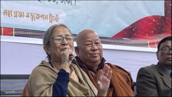 Fisheries and Livestock Adviser Farida Akhter speaks while inaugurating first ever Indigenous Food and Crops Fair at Banoful Adhibashi Greenheart College premises in the capital on 20 December 2024. Photo: Courtesy